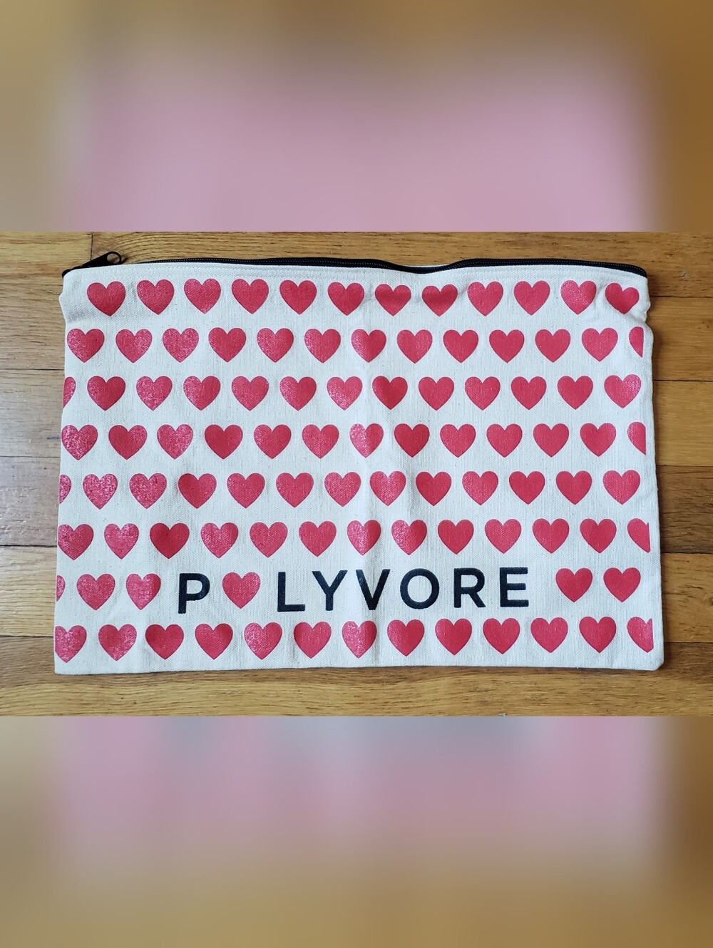 Vintage 2000s Polyvore Fashion Love Hearts Valentines Canvas Zippered Pouch NEW